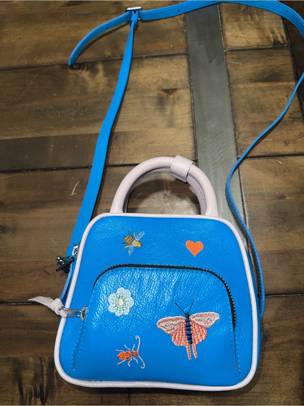 Min & Mon Electric Blue mini Crossbody with White Trim